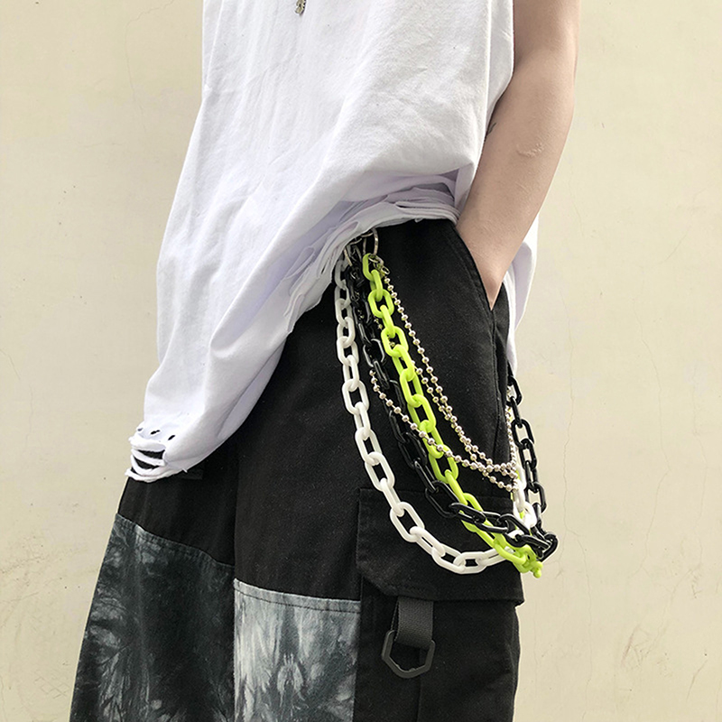 Off White Belt - Removable Punk Waist Chain Belt Trousers